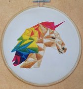Borduurpakket, eenhoorn, regenboog, 11,5 x 11,5 cm, in ring, diy