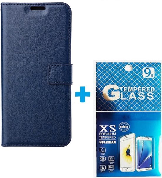 Motorola Moto G71 5G cover book case + 2 pièces Glas Screen Protector bleu foncé