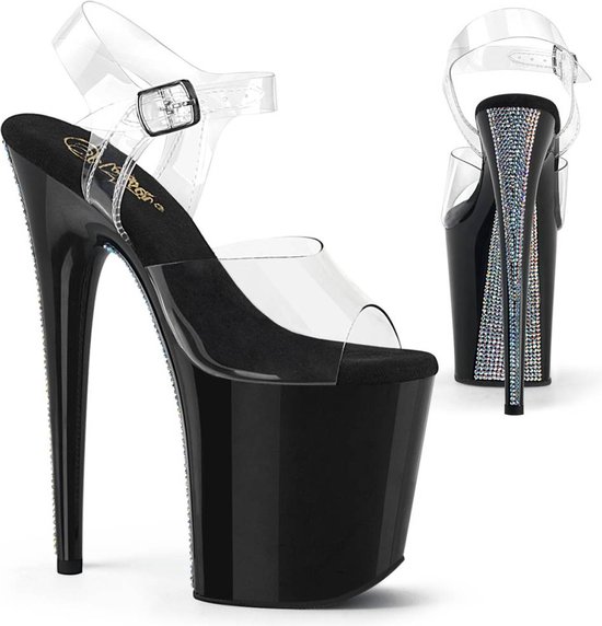 Pleaser Sandale avec bride à la cheville, Chaussures de pole dance -39 Chaussures- FLAMINGO-808CRS-2 US 9 Transparent/ Zwart