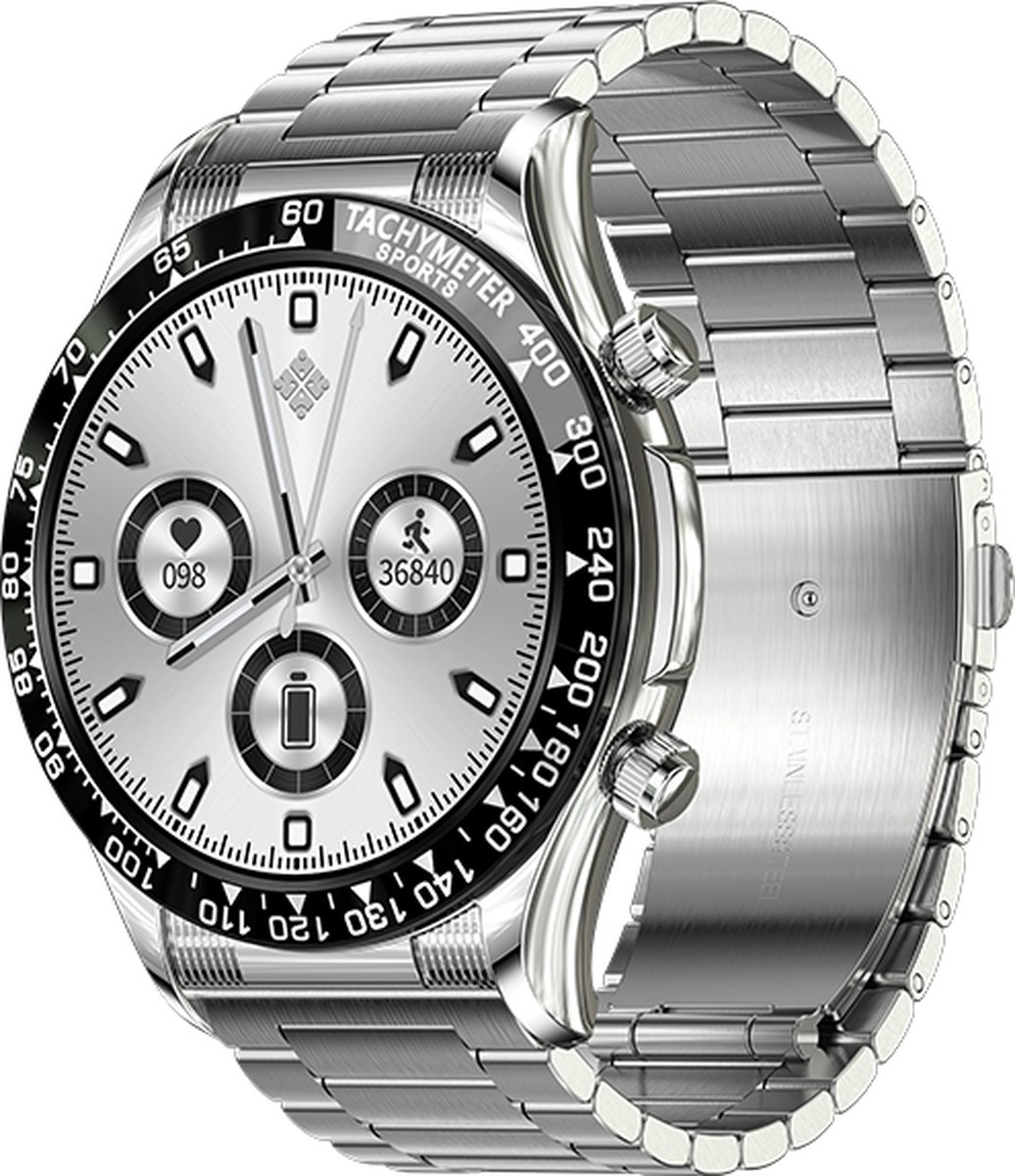 Darenci Smartwatch Superior Pro - Smartwatch heren - Activity Tracker - Touchscreen - Bluetooth bellen - Bluetooth muziek - Stalen band - Heren - Horloge - Stappenteller - Bloeddrukmeter - Verbrande calorieën - Zuurstofmeter - Waterdicht - Zilver
