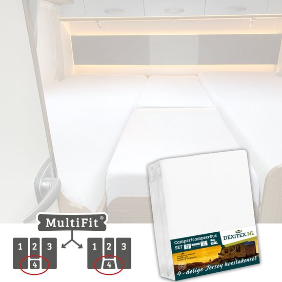 Dexitex 1 x Hoeslaken Wit / 4 delige set-Geschikt voor Camper lengtebedden of enkele bedden