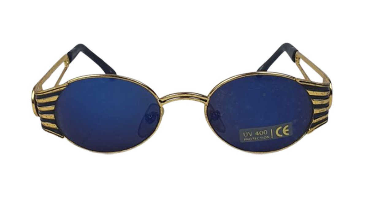 Zonnebril LORENZO - UV 400 - Goud / Blauw - Trendy bril met gouden look - Normaal Model - Shades - Heren