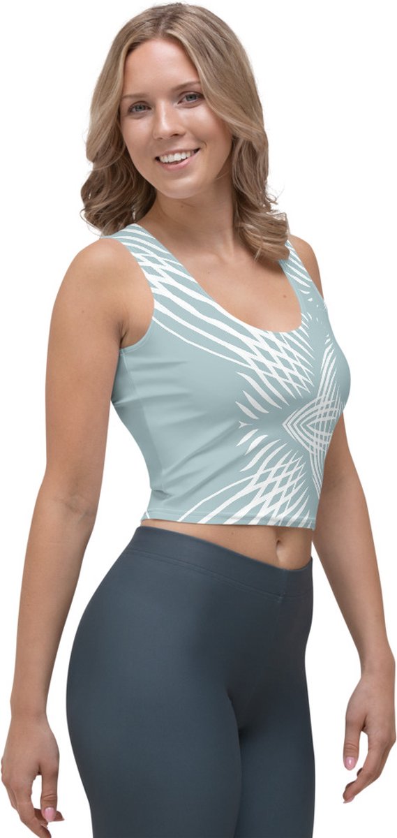 CropTop - design Proud Pattern - Dry Fit - High Performance - unieke print - 4way stretch - UPF 50+ - Hardloop - Yoga - Fitness - Dans - Pilates - Training - Sport Top - dames - mintgroen wit - maat M