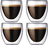 Mastersøn Dubbelwandige Koffieglazen - Theeglazen - Koffie Glazen - 250 - 4 Stuks - Cappuccino