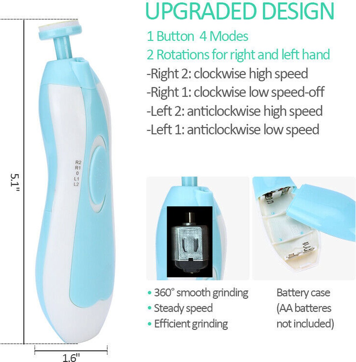 IGOODS Electrische Baby nagelset -  Baby NagelKnipper & Nageltrimmer - veilig en zacht - voor baby en volwassenen - ultra stil (slapend knippen) - draadloos - Blauw thumbnail 7