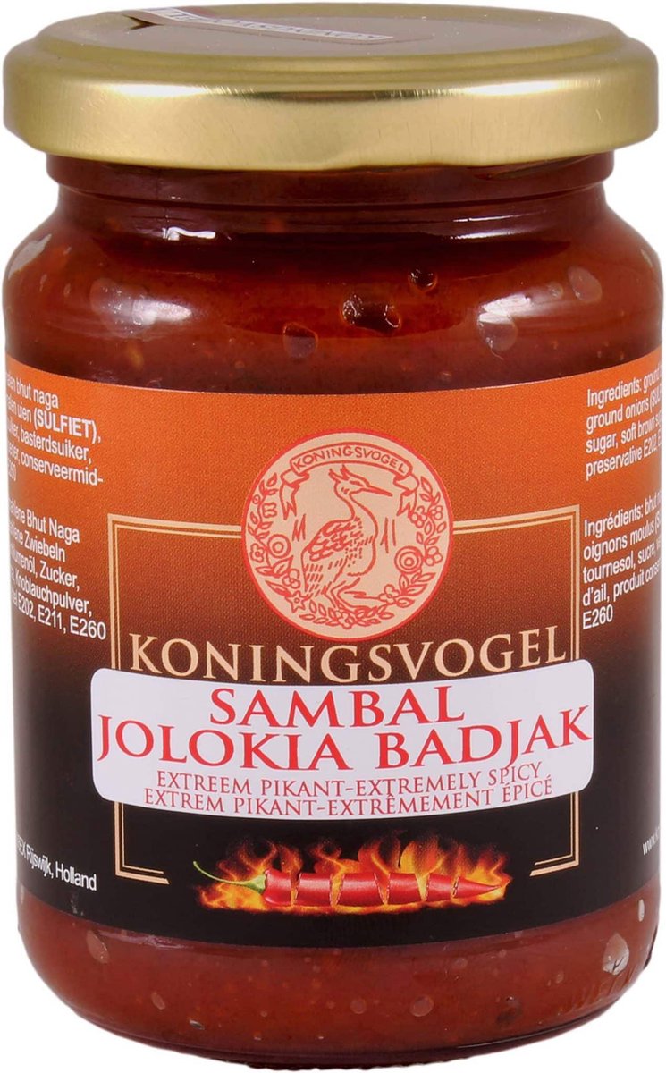 Koningsvogel® | 3 x 200 gr Sambal Jolokja Badjak | Extreem Pikant | oosterse keuken | Aziatisch koken | zeer pittig