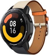 Lederen smartwatch bandje - geschikt voor Xiaomi Mi Watch / Xiaomi Watch S1 / Watch S1 Pro / Watch 2 Pro - Active - donkerblauw/wit