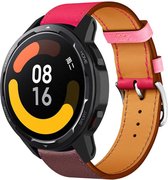 Lederen smartwatch bandje - geschikt voor Xiaomi Mi Watch / Xiaomi Watch S1 / Watch S1 Pro / Watch 2 Pro - Active - knalroze/roodbruin