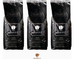 Lollo Caffè Nero 3 x 1kg - Koffiebonen - Uit Napels - Italiaanse Espresso - Romig koffie, sterke smaak