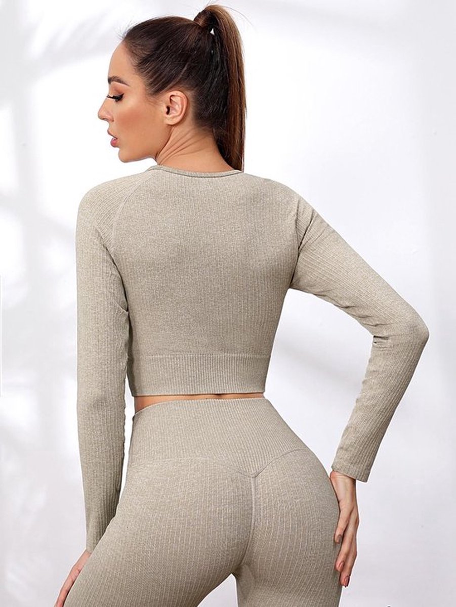 SY Goods - Fitness kleding set voor dames / Squat proof / Fitness legging + sport top (beige)
