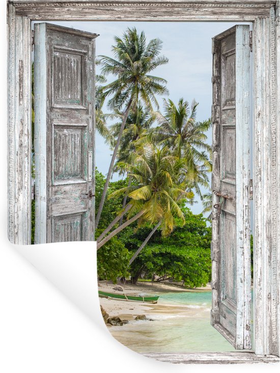 Muurovaal aluminium - Doorkijk - Strand - Palmboom - Tropisch - Bestel nu voordelig op