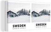 Canvas Schilderij Zweden - Sneeuw - Huizen - 40x20 cm - Wanddecoratie