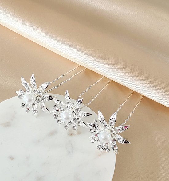 Zilverkleurig Haarsieraden 3 stuks -Crystal, Parel| 7X3 CM| Luxe Haar  sieraden Bruid-... | bol.com