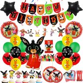 Yar -  90 Delig - Bing Thema - Verjaardag Decoratie Versiering – - Feestpakket met ballonnen - Taart decoratie - Slingers - Vlaggenlijn - Kinderfeestje Meisje - Kinderfeestje jongen -