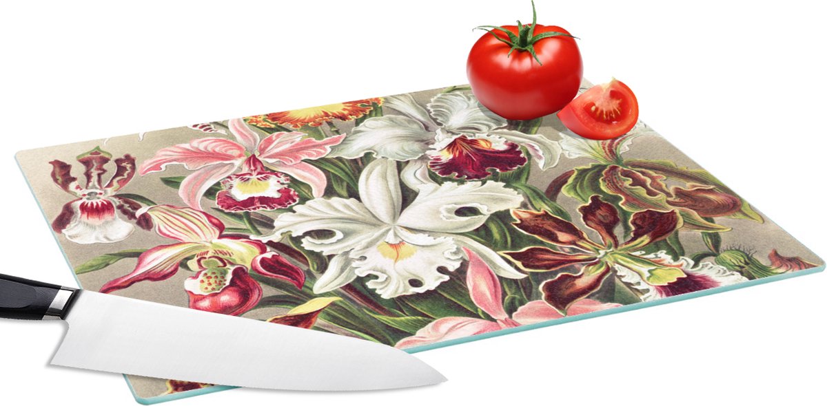 Glazen Snijplank - 39x28 - Bloemen - Ernst Haeckel - Vintage - Orchidee - Snijplanken Glas