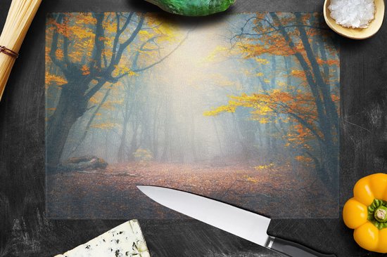 Planche à découper en Verres - 39x28 - Forêt - Brouillard - Automne - Planches à découper en Glas