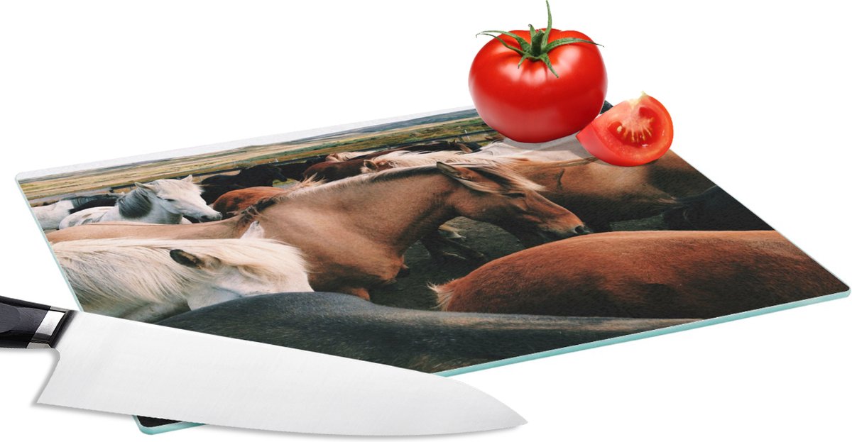 Glazen Snijplank - 28x20 - Paarden - Dieren - Wild - Snijplanken Glas