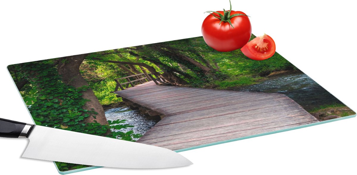 Glazen Snijplank - 39x28 - Bos - Natuur - Brug - Snijplanken Glas