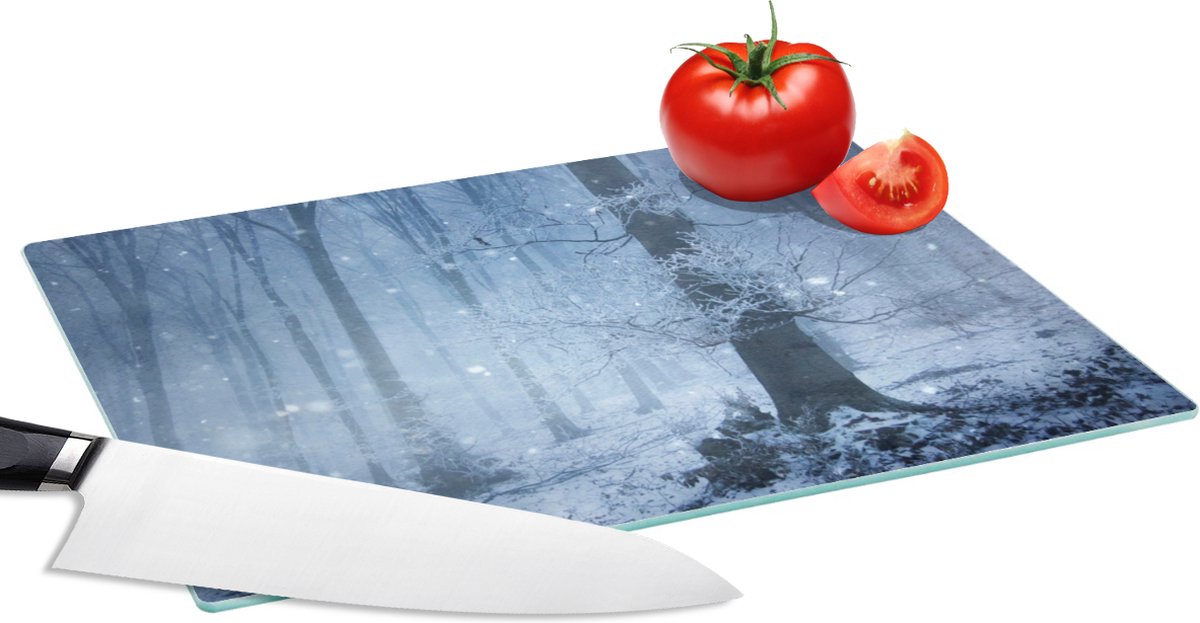 Glazen Snijplank - 28x20 - Bos - Winter - Sneeuw - Snijplanken Glas