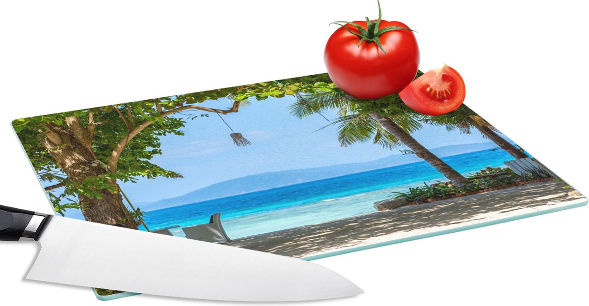 Glazen Snijplank - 28x20 - Tropisch - Strand - Zee - Snijplanken Glas
