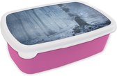 Broodtrommel Roze - Lunchbox - Brooddoos - Bos - Winter - Sneeuw - 18x12x6 cm - Kinderen - Meisje