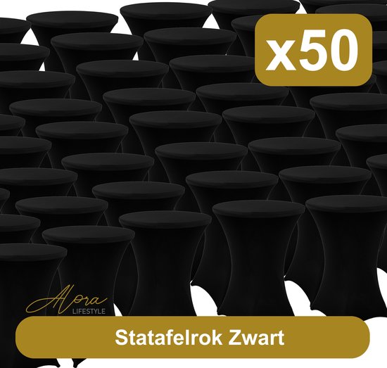 Statafelrok zwart 80 cm - per 50 - partytafel - Alora tafelrok voor statafel - Statafelhoes - Bruiloft - Cocktailparty - Stretch Rok - Set van 50