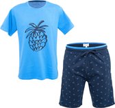 Phil & Co Shortama Heren Korte Pyjama Katoen Blauw Ananas Print - Maat XL
