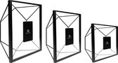 QUVIO Cadres Photo - Hexagone - Set de 3 - Cadres photo Photo - Cadre Photo - Album Photo - Décoration de Table - Debout - Zwart - Acier - Glas - 15 x 15 cm + 15 x 20,5 cm + 17,5 x 23 cm