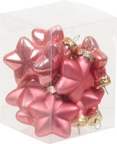12x Sterretjes kersthangers/kerstballen bubblegum roze van glas - 4 cm - mat/glans - Kerstboomversiering