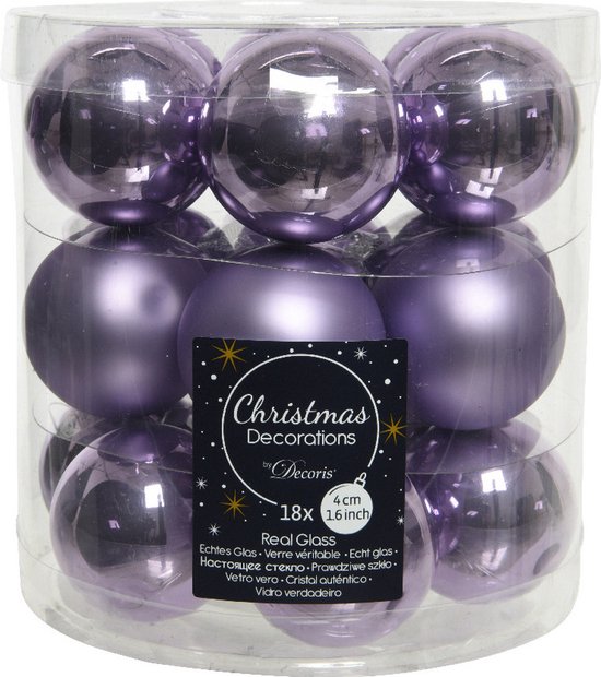 Decoris Kerstballen - 18 stuks - glas - lila paars - 4 cm