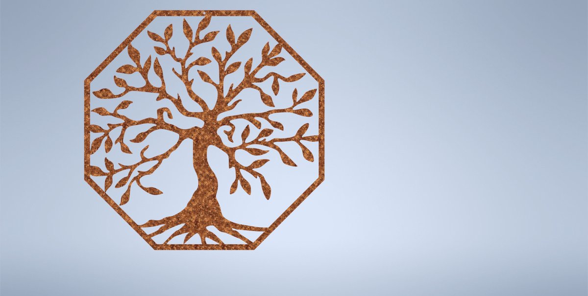 Serenti-muurdecoratie- levensboom-tree of life- cortenstaal- 8 hoek-afmeting 500mm-gebruik binnen en buiten