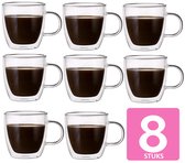 Set de 8 tasses à café/thé/verre double paroi/thermiques 250ml - avec oreille