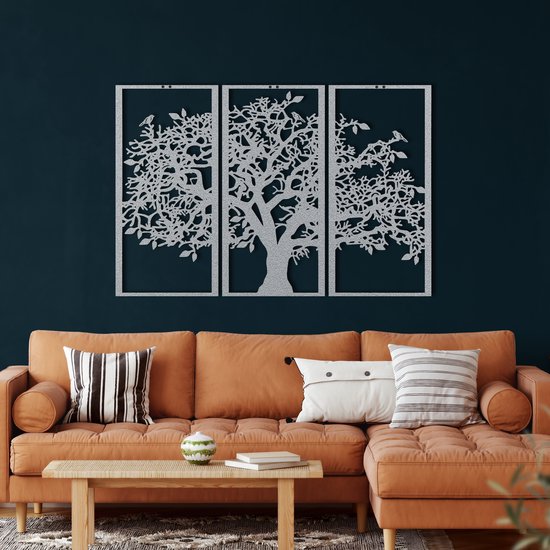 Wanddecoratie | Boom van Leven / Tree of Life | Metal - Wall Art | Muurdecoratie | Woonkamer | Buiten Decor |Zilver| 75x50cm