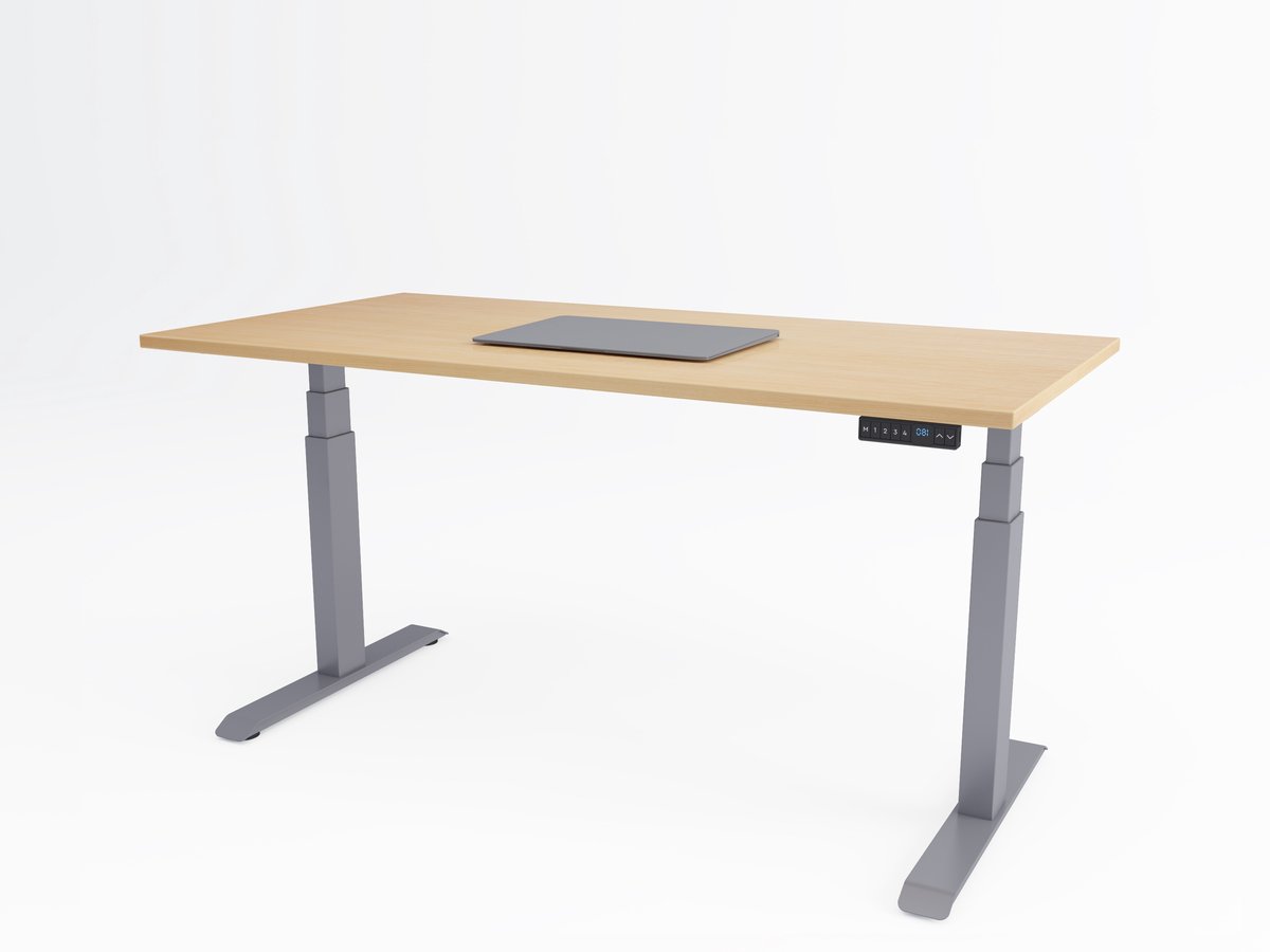 Tri-desk Premium | Elektrisch zit-sta bureau | Aluminium onderstel | Ahorn blad | 120 x 80 cm