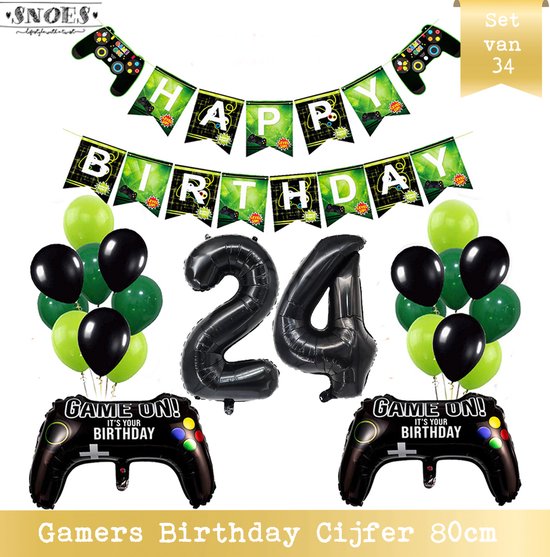 Cijfer Ballon 24 - Game Gamers Birthday Mega Ballon Pakket  - Nummer ballon - DIY Slinger Happy Birthday - Playstation Verjaardag - Game verjaardag - 80 cm nummer ballon - Gamers Verjaardag 24 Jaar - Computer Spel Verjaardag