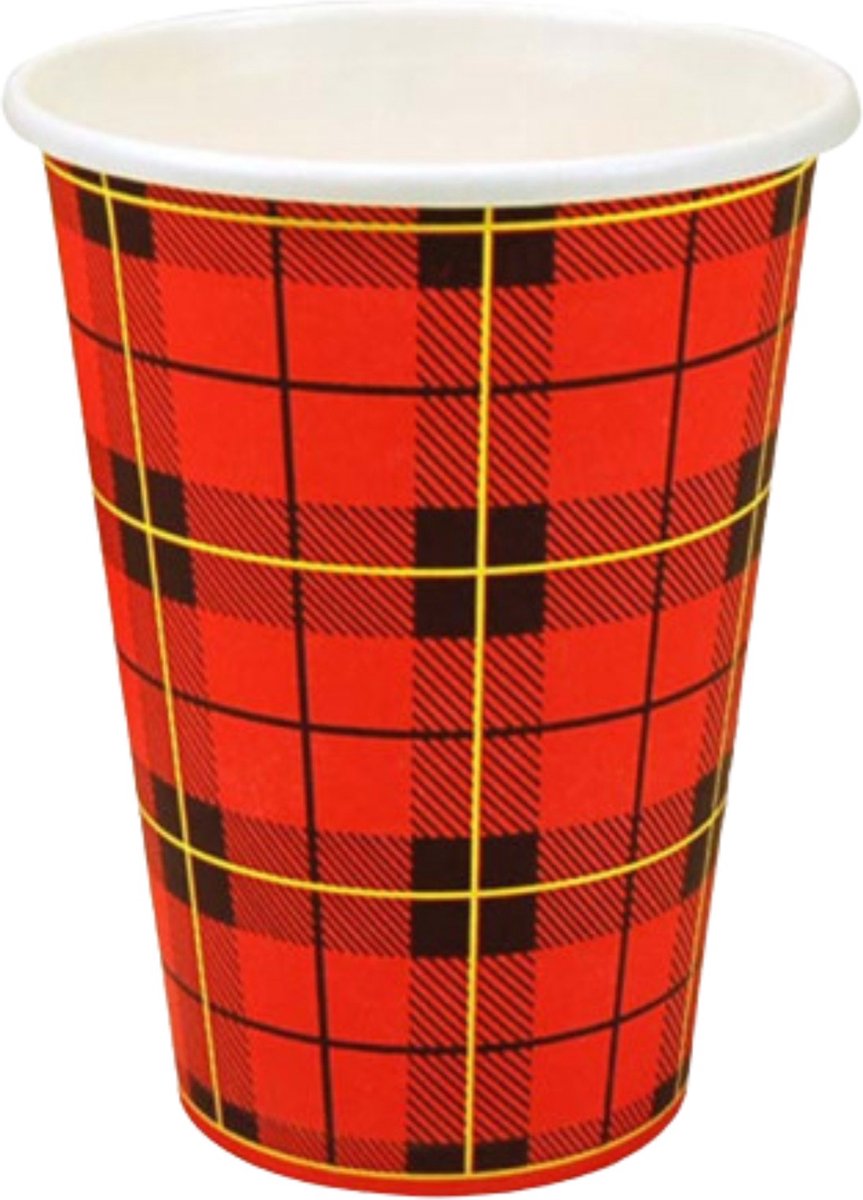 250 Scotty bekers, koffiebekers ‘Schotse Ruit’ 7.5oz/180cc – karton wegwerp bekers - 5x50 stuks - christmas, feest, bbq, verjaardag, parry cups