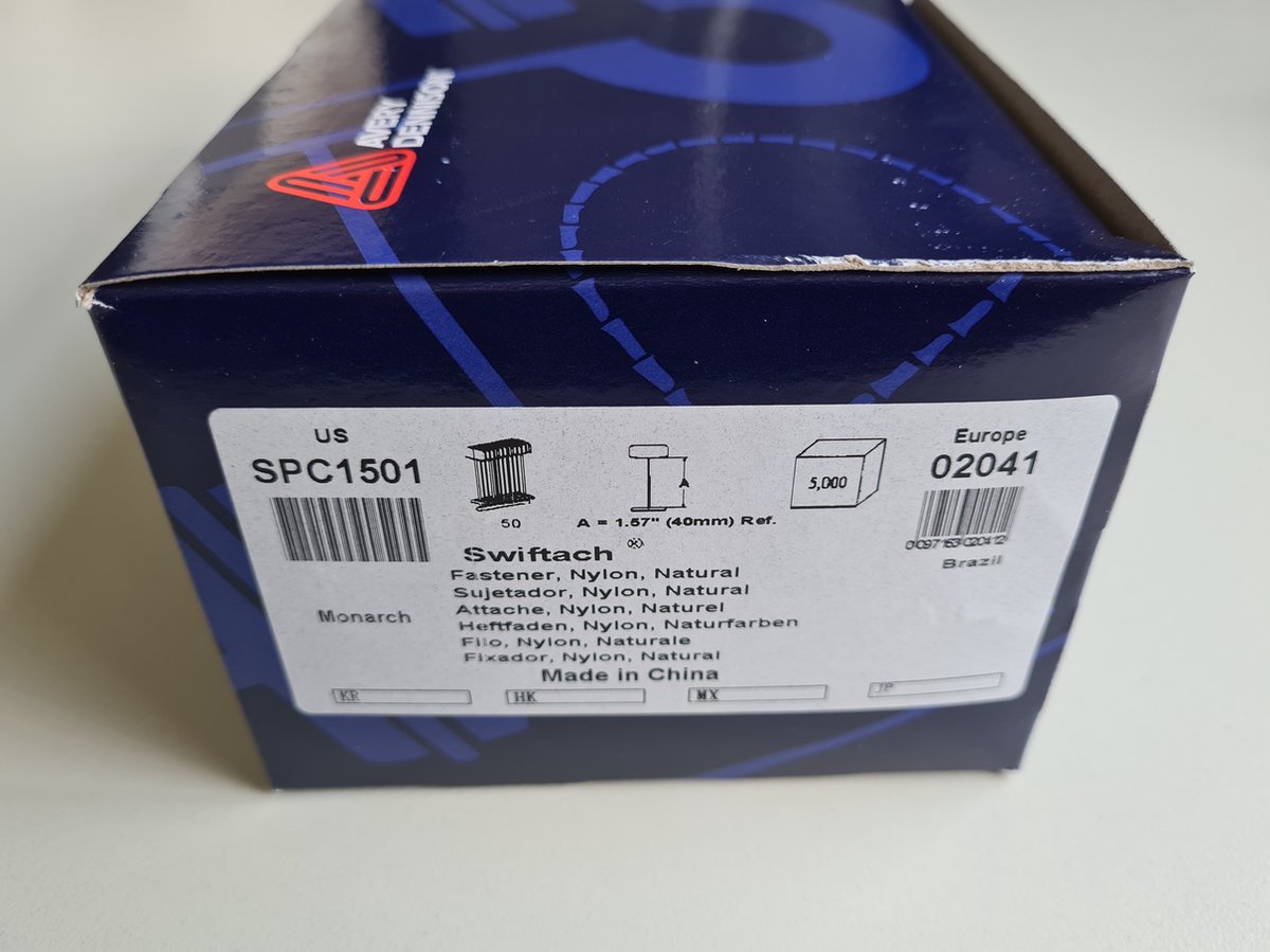 Avery Dennison Textielpins/Riddersporen - Nylon 40mm standaard - 5000 stuks per doosje - nr. 02041