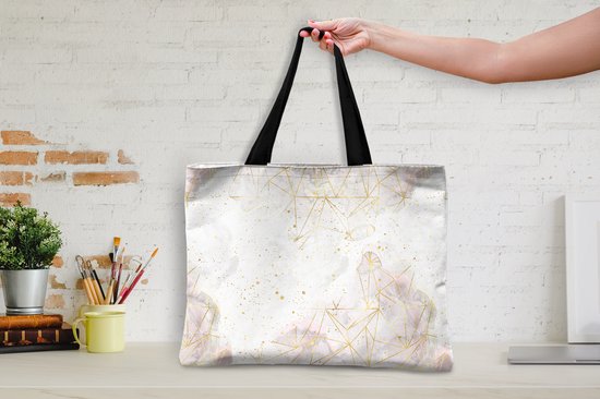 MuchoWow® Schoudertas - Strandtas - Big Shopper - Boodschappentas - Marmer - Geometrie - Goud - 50x40 cm - Katoenen tas