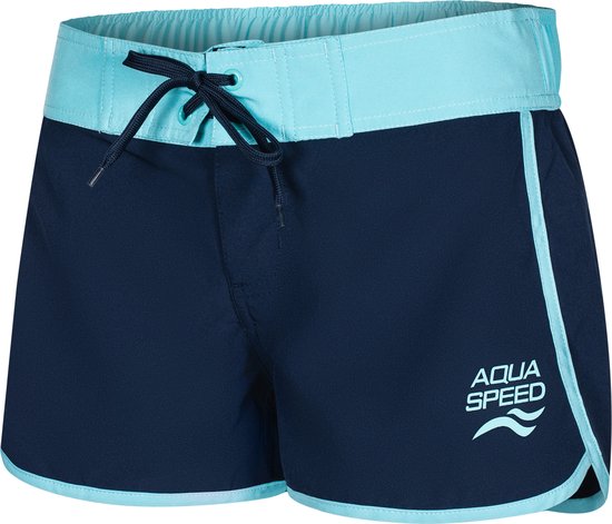 VIKI Dames Zwemshort / Boardshort - Marineblauw met Lichtblauw L/38