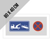 Pictogram/ botd aluminium XL | Parkeren en stilstaan verboden | 80 x 40 cm | Wegsleepregeling | Privaat parking | Takelen | Parking vrijhouden | Privé parking | Stijlvolle uitstraling | Rechthoek | Roestvrij | Duurzaam | Alu di-bond | Grijs | 1 stuk