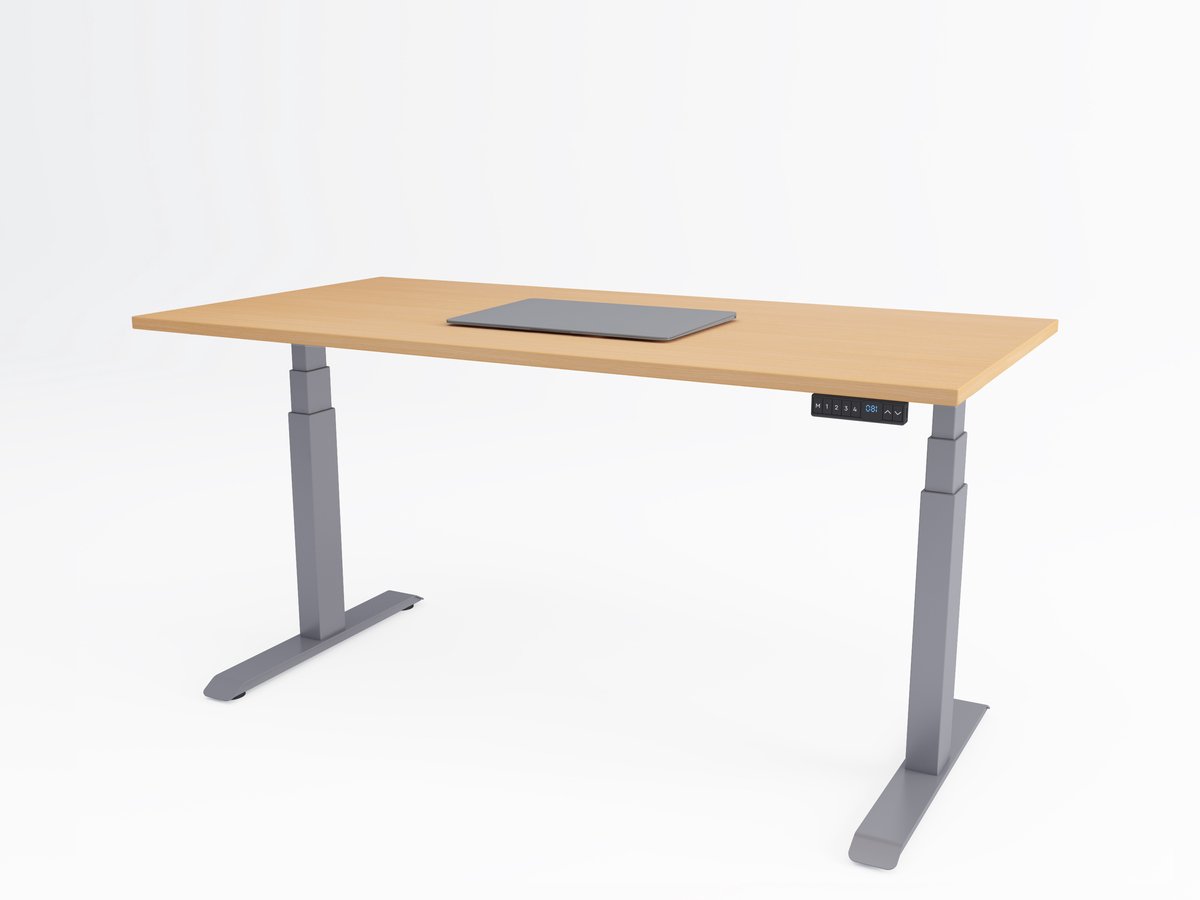 Tri-desk Premium | Elektrisch zit-sta bureau | Aluminium onderstel | Beuken blad | 200 x 80 cm