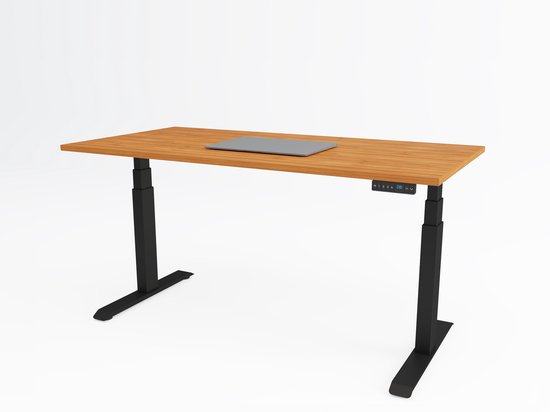 Tri-desk Premium | Elektrisch zit-sta bureau | Zwart onderstel | Kersen blad | 180 x 80 cm