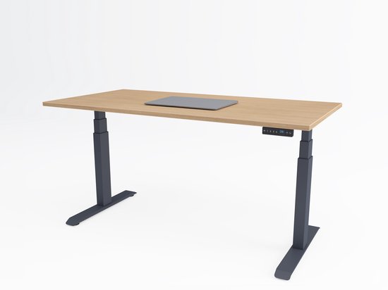 Tri-desk Premium | Elektrisch zit-sta bureau | Antraciet onderstel | Havana blad | 140 x 80 cm