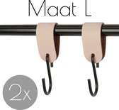 2x Leren S-haak hangers - Handles and more® | NATUREL - maat L (Leren S-haken - S haken - handdoekkaakje - kapstokhaak - ophanghaken)