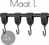4x Leren S-haak hangers - Handles and more® | VINTAGE BLACK - maat L (Leren S-haken - S haken - handdoekkaakje - kapstokhaak - ophanghaken)