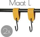 2x Leren S-haak hangers- Handles and more® | OKERGEEL - maat L (Leren S-haken - S haken - handdoekkaakje - kapstokhaak - ophanghaken)