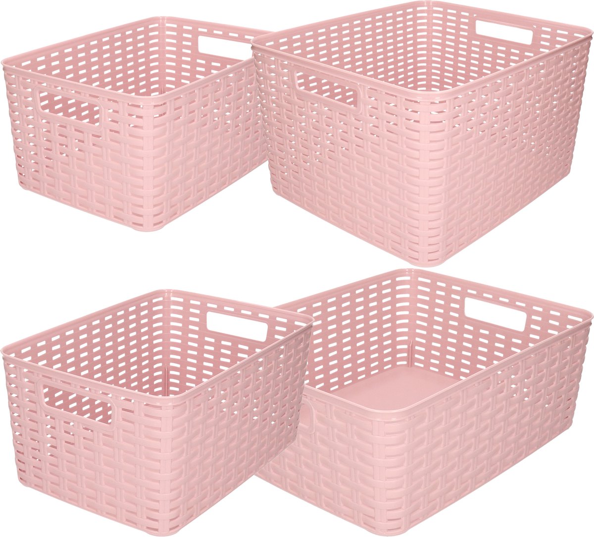 Opbergboxen / opbergmandjes set - 4x stuks - rotan kunststof - roze - met inhoud 10/12/18/28 liter
