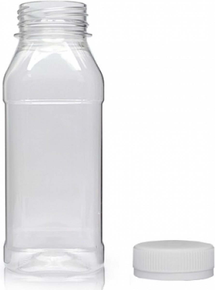 20 vierkante PET flessen met dop, 250 ml