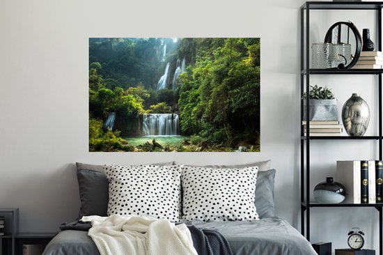 Sticker Muursticker Chutes d'eau - Grande cascade en Thaïlande - 120x80 cm - film adhésif autocollant - sticker mural repositionnable