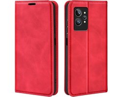 Mobigear Telefoonhoesje geschikt voor Realme GT2 Pro Hoesje | Mobigear Retro Slim Bookcase Portemonnee | Pasjeshouder voor 3 Pasjes | Telefoonhoesje voor Pinpas / OV Kaart / Rijbewijs - Rood